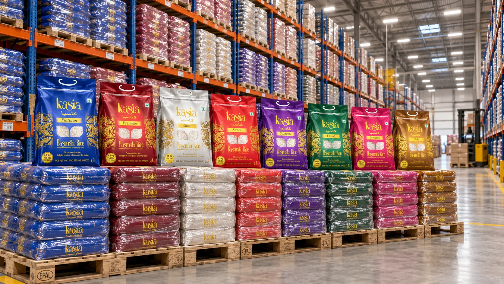 Kasia Rice Pallet Display in Warehouse